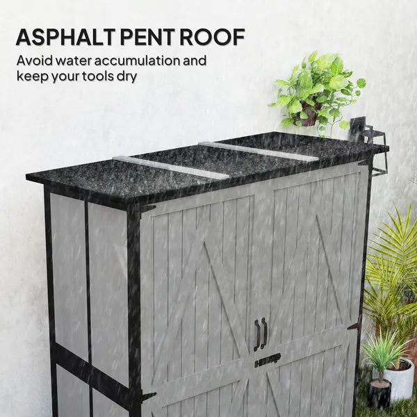 Wood Storage Shed, Outdoor Garden Shed with Asphalt Roof, 2 Shelves, Lockable Doors and Adjustable Feet, Gray - product image 5