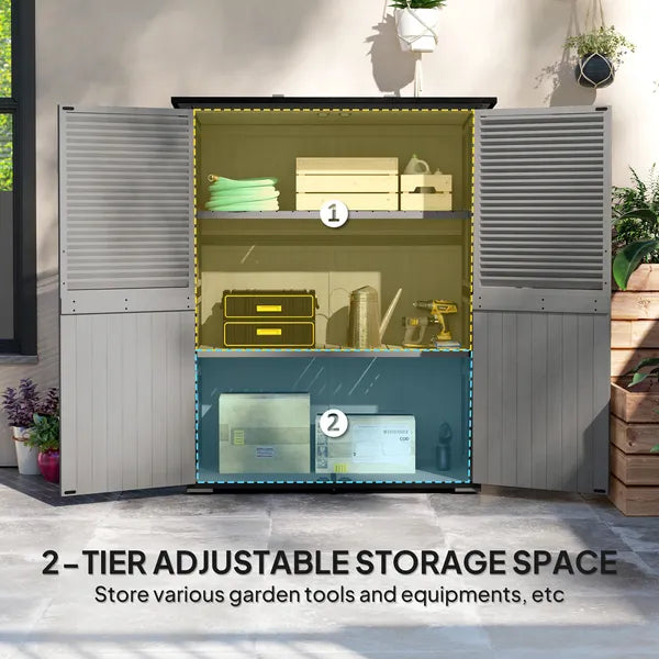 Outsunny Wood Storage Shed, Outdoor Garden Shed with Asphalt Roof, 2 Shelves, Lockable Doors and Adjustable Feet, Gray - product image 6