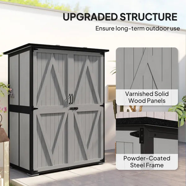 Wood Storage Shed, Outdoor Garden Shed with Asphalt Roof, 2 Shelves, Lockable Doors and Adjustable Feet, Gray - product image 4