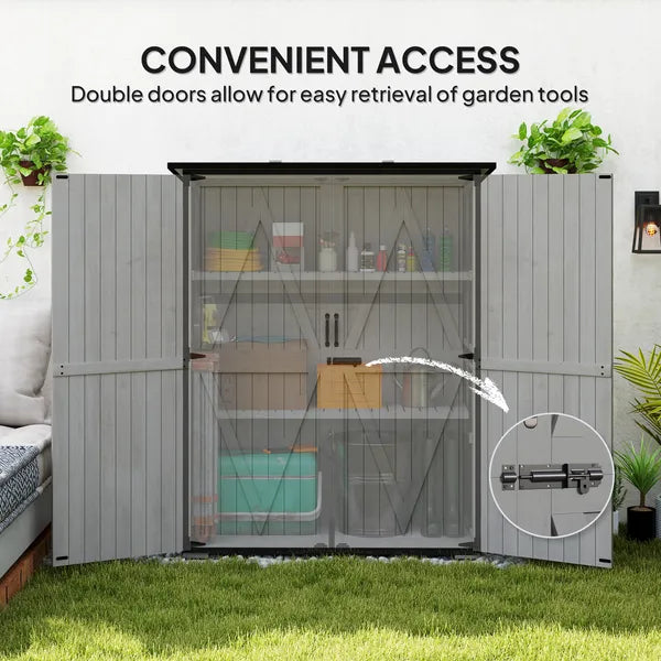 Wood Storage Shed, Outdoor Garden Shed with Asphalt Roof, 2 Shelves, Lockable Doors and Adjustable Feet, Gray - product image 7