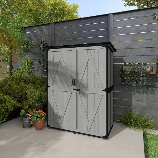Wood Storage Shed, Outdoor Garden Shed with Asphalt Roof, 2 Shelves, Lockable Doors and Adjustable Feet, Gray - product image 9