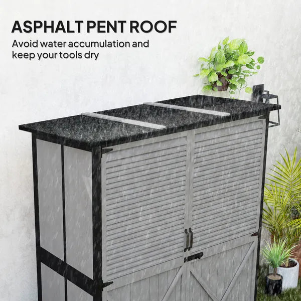 Outsunny Wood Storage Shed, Outdoor Garden Shed with Asphalt Roof, 2 Shelves, Lockable Doors and Adjustable Feet, Gray - product image 5