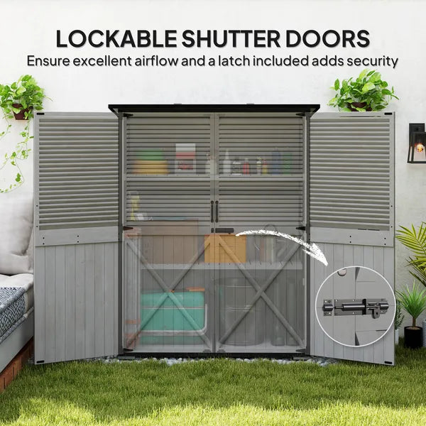 Outsunny Wood Storage Shed, Outdoor Garden Shed with Asphalt Roof, 2 Shelves, Lockable Doors and Adjustable Feet, Gray - product image 7