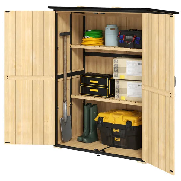 Outsunny Wood Garden Storage Shed with Asphalt Roof 2 Shelves and Double Doors Natural - product image 1