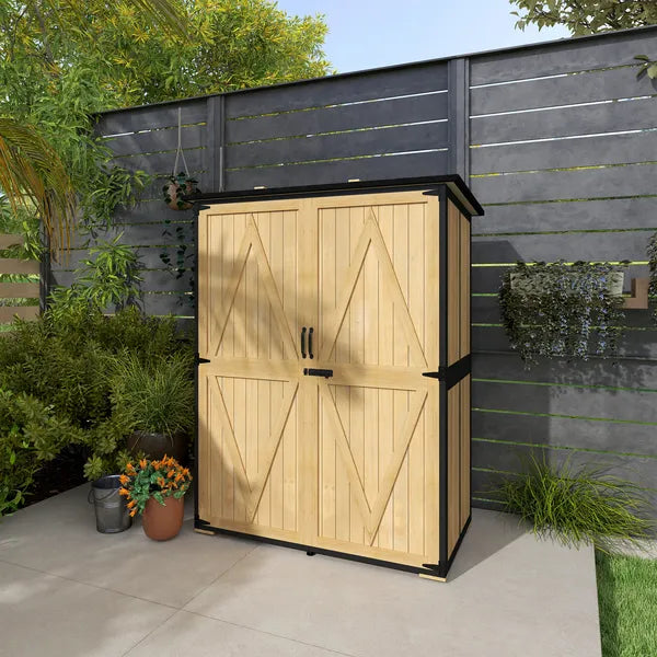 Outsunny Wood Garden Storage Shed with Asphalt Roof 2 Shelves and Double Doors Natural - product image 9
