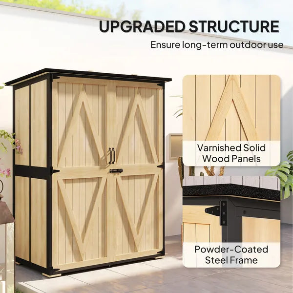 Outsunny Wood Garden Storage Shed with Asphalt Roof 2 Shelves and Double Doors Natural - product image 4
