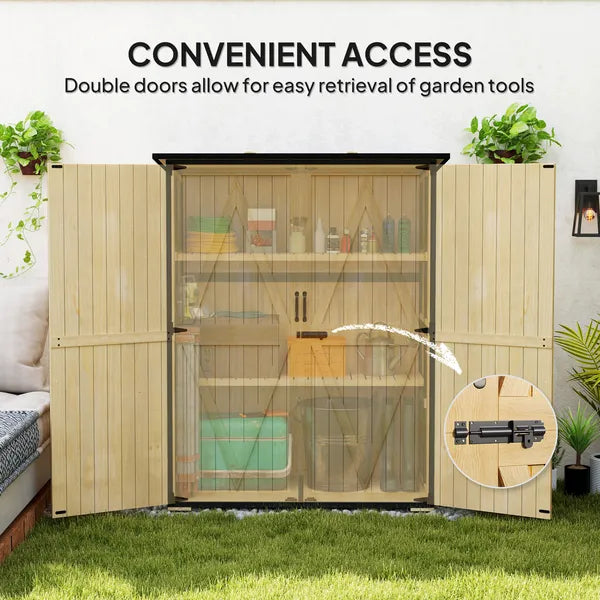 Outsunny Wood Garden Storage Shed with Asphalt Roof 2 Shelves and Double Doors Natural - product image 7