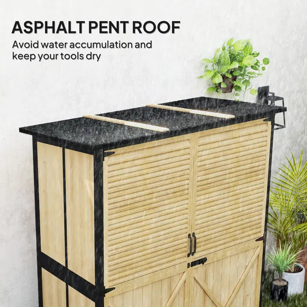Outsunny Wood Garden Storage Shed with Asphalt Roof 2 Shelves and Shuttered Doors Natural - product image 5