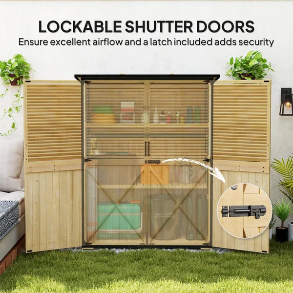 Outsunny Wood Garden Storage Shed with Asphalt Roof 2 Shelves and Shuttered Doors Natural - product image 7