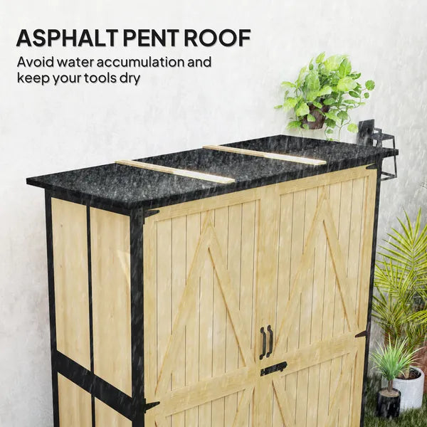 Outsunny Wood Garden Storage Shed with Asphalt Roof 2 Shelves and Double Doors Natural - product image 5