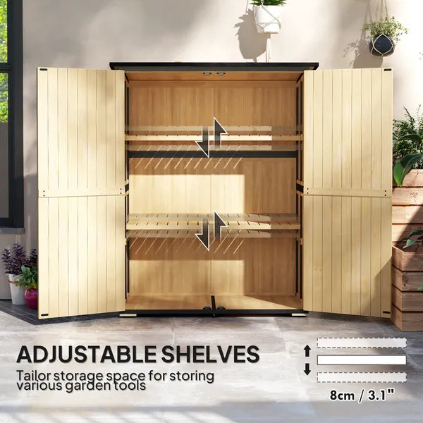 Outsunny Wood Garden Storage Shed with Asphalt Roof 2 Shelves and Double Doors Natural - product image 6