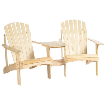 Outsunny Wooden Adirondack Chairs Set of 2 Outdoor Double Seat with Center Table Umbrella Hole Patio Backyard Deck Natural - product image 1