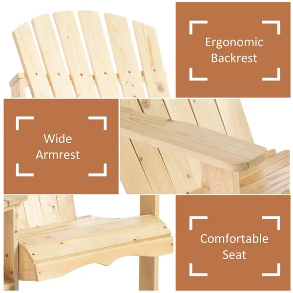 Outsunny Wooden Adirondack Chairs Set of 2 Outdoor Double Seat with Center Table Umbrella Hole Patio Backyard Deck Natural - product image 5