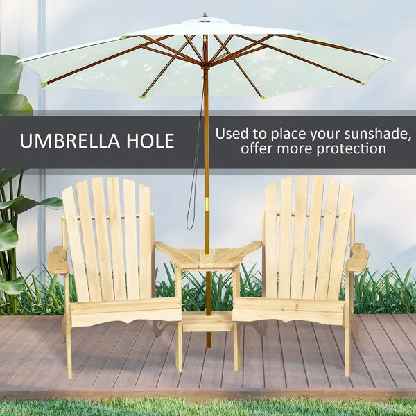 Outsunny Wooden Adirondack Chairs Set of 2 Outdoor Double Seat with Center Table Umbrella Hole Patio Backyard Deck Natural - product image 4