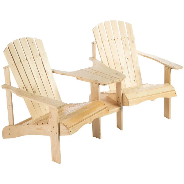 Outsunny Wooden Adirondack Chairs Set of 2 Outdoor Double Seat with Center Table Umbrella Hole Patio Backyard Deck Natural - product image 11