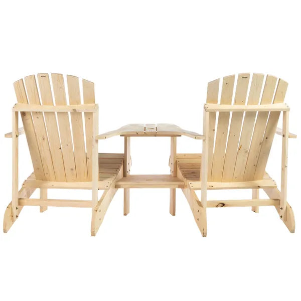 Outsunny Wooden Adirondack Chairs Set of 2 Outdoor Double Seat with Center Table Umbrella Hole Patio Backyard Deck Natural - product image 9