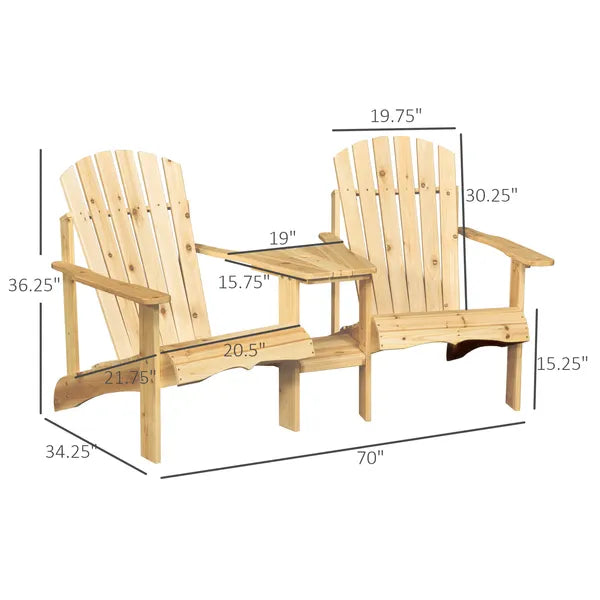 Outsunny Wooden Adirondack Chairs Set of 2 Outdoor Double Seat with Center Table Umbrella Hole Patio Backyard Deck Natural - product image 3