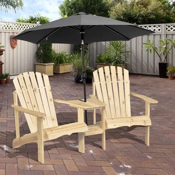 Outsunny Wooden Adirondack Chairs Set of 2 Outdoor Double Seat with Center Table Umbrella Hole Patio Backyard Deck Natural - product image 2
