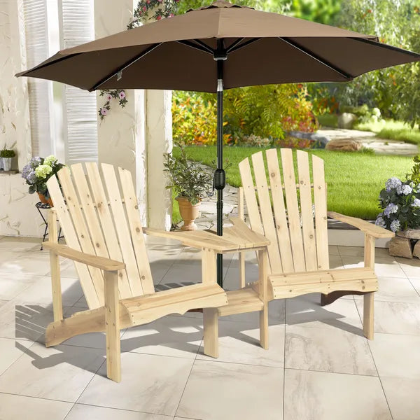 Outsunny Wooden Adirondack Chairs Set of 2 Outdoor Double Seat with Center Table Umbrella Hole Patio Backyard Deck Natural - product image 10