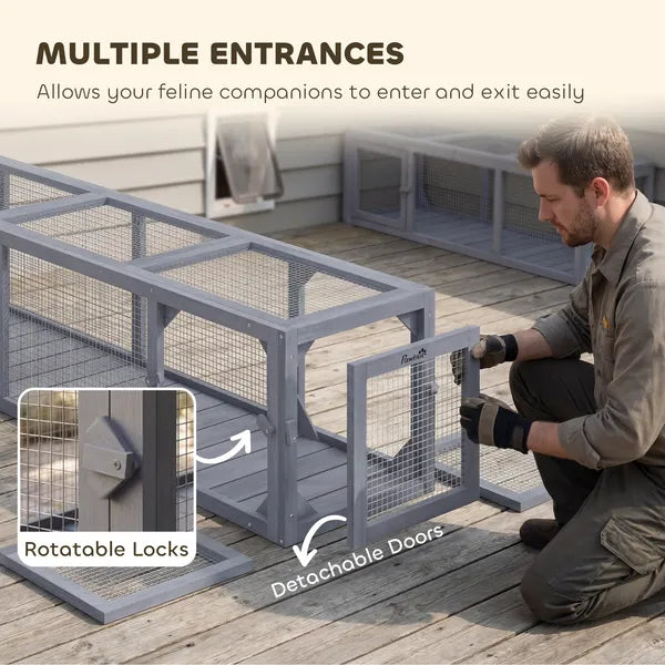 Wooden Cat Run with Weather Protection, Connecting Inside and Outside, 79"L x 15"W x 15"H, Dark Gray - product image 6