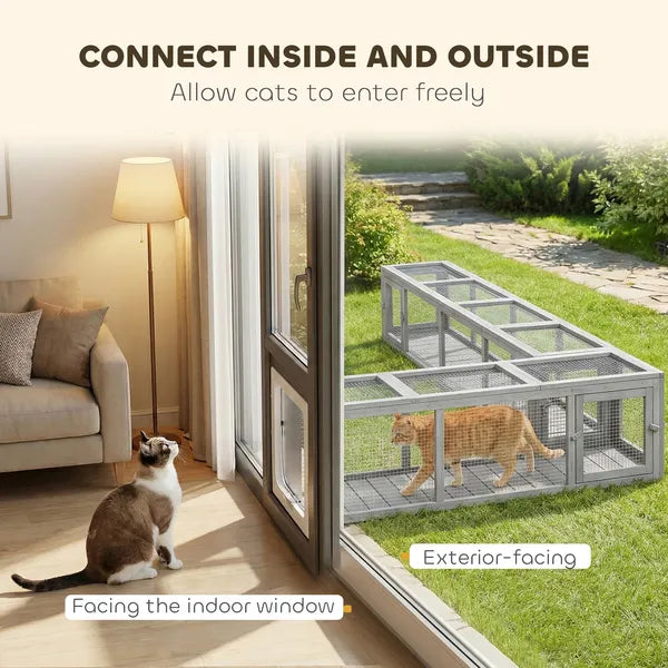 Wooden Cat Run with Weather Protection, Connecting Inside and Outside, 79"L x 15"W x 15"H, Dark Gray - product image 4