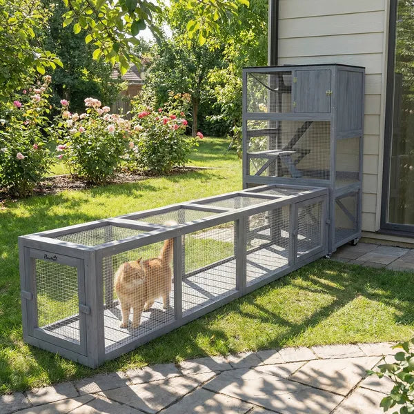 Wooden Cat Run with Weather Protection, Connecting Inside and Outside, 79"L x 15"W x 15"H, Dark Gray - product image 2