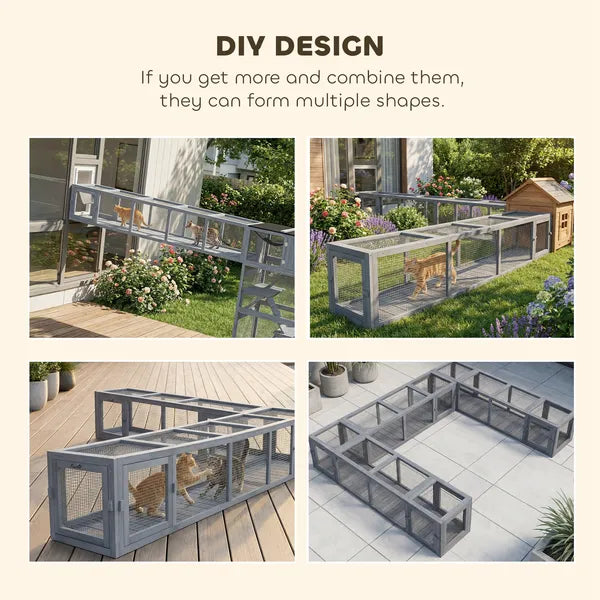 Wooden Cat Run with Weather Protection, Connecting Inside and Outside, 79"L x 15"W x 15"H, Dark Gray - product image 5