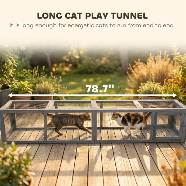 Wooden Cat Run with Weather Protection, Connecting Inside and Outside, 79"L x 15"W x 15"H, Dark Gray - product image 7