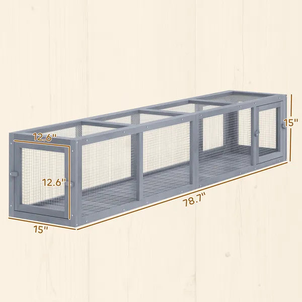 Wooden Cat Run with Weather Protection, Connecting Inside and Outside, 79"L x 15"W x 15"H, Dark Gray - product image 3