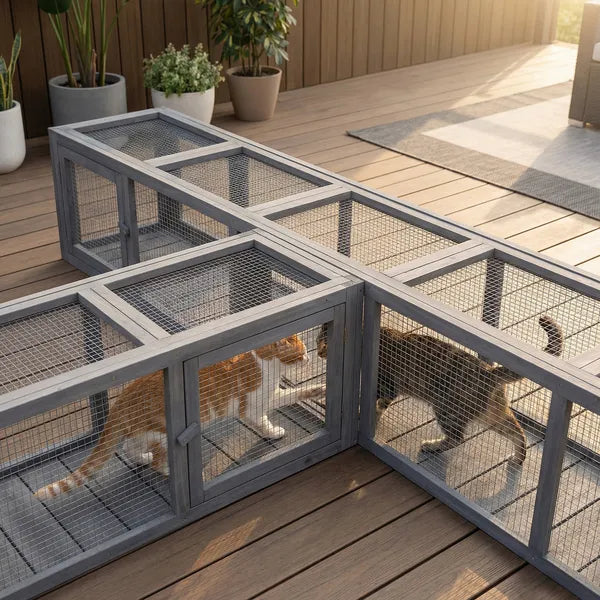 Wooden Cat Run with Weather Protection, Connecting Inside and Outside, 79"L x 15"W x 15"H, Dark Gray - product image 9