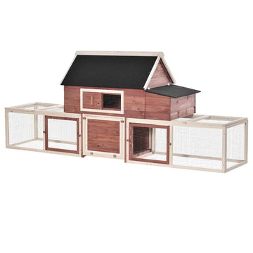 Wooden Chicken Coop 114 Inch Large Hen House Poultry Cage Nesting Box Outdoor Runs Removable Tray Ramp Cinnamon Brown - product image 1