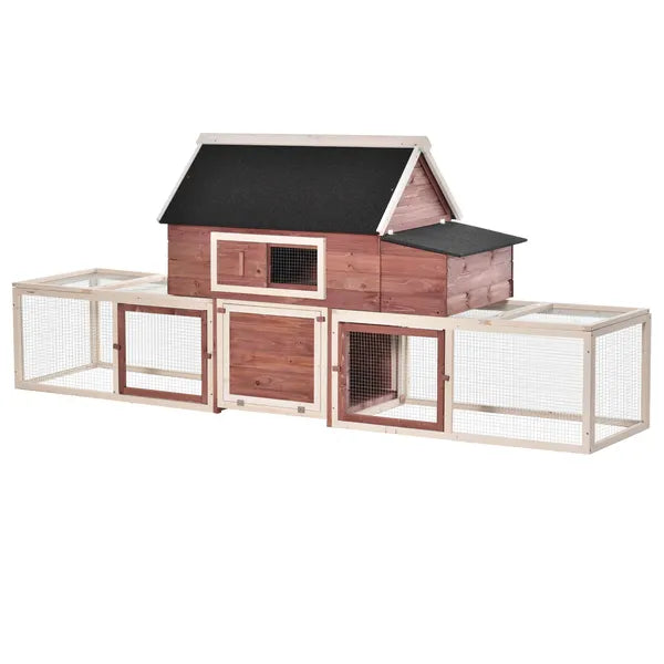 Wooden Chicken Coop 114 Inch Large Hen House Poultry Cage Nesting Box Outdoor Runs Removable Tray Ramp Cinnamon Brown - product image 1
