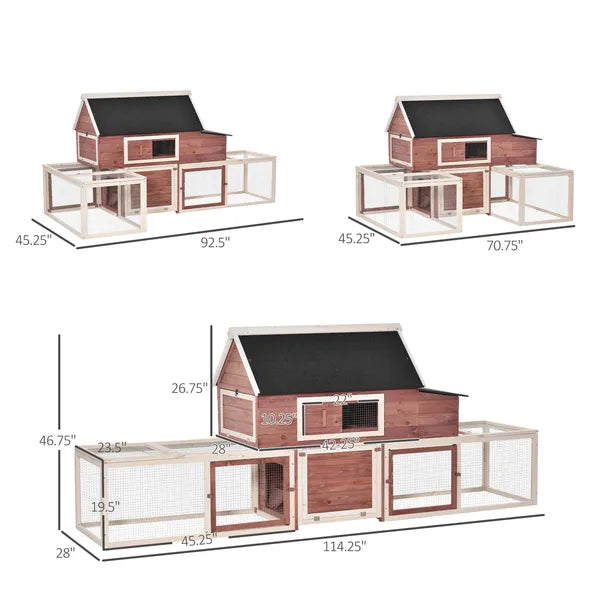 Wooden Chicken Coop 114 Inch Large Hen House Poultry Cage Nesting Box Outdoor Runs Removable Tray Ramp Cinnamon Brown - product image 3