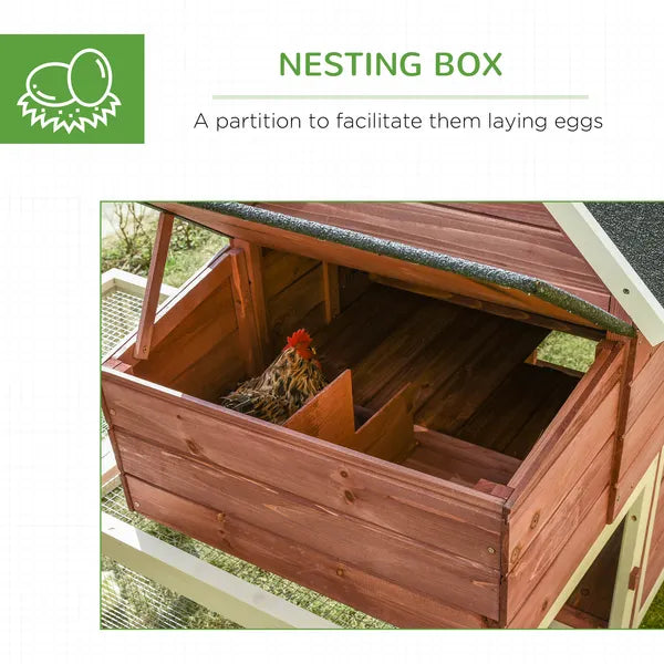 Wooden Chicken Coop 114 Inch Large Hen House Poultry Cage Nesting Box Outdoor Runs Removable Tray Ramp Cinnamon Brown - product image 7