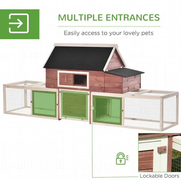 Wooden Chicken Coop 114 Inch Large Hen House Poultry Cage Nesting Box Outdoor Runs Removable Tray Ramp Cinnamon Brown - product image 6