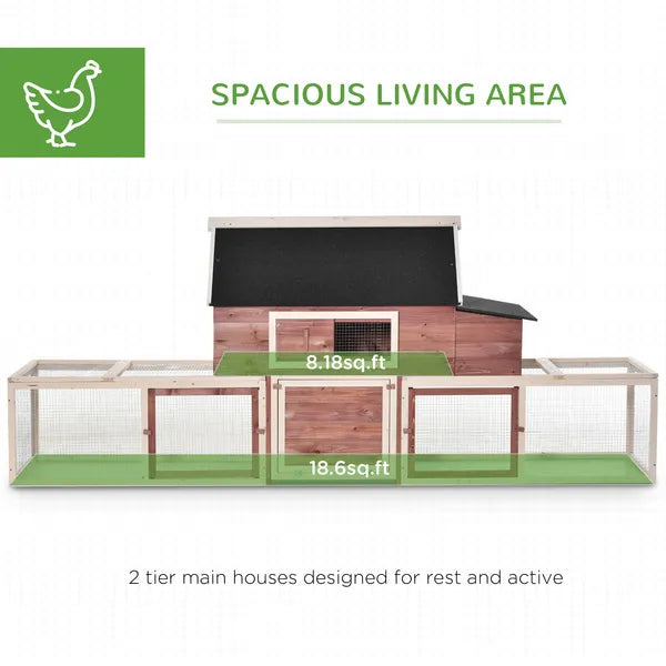 Wooden Chicken Coop 114 Inch Large Hen House Poultry Cage Nesting Box Outdoor Runs Removable Tray Ramp Cinnamon Brown - product image 4