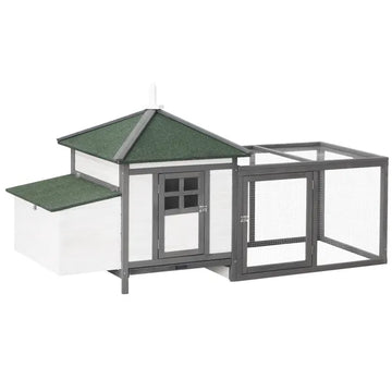 Wooden Chicken Coop 77 Inch with Weatherproof Roof Nesting Box Enclosed Run Removable Tray Outdoor Backyard Gray - product image 1