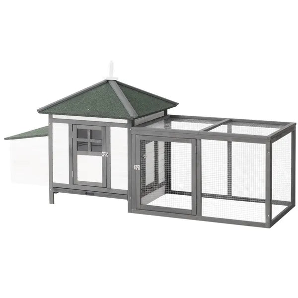 Wooden Chicken Coop 77 Inch with Weatherproof Roof Nesting Box Enclosed Run Removable Tray Outdoor Backyard Gray - product image 11