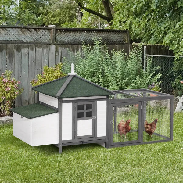 Wooden Chicken Coop 77 Inch with Weatherproof Roof Nesting Box Enclosed Run Removable Tray Outdoor Backyard Gray - product image 2