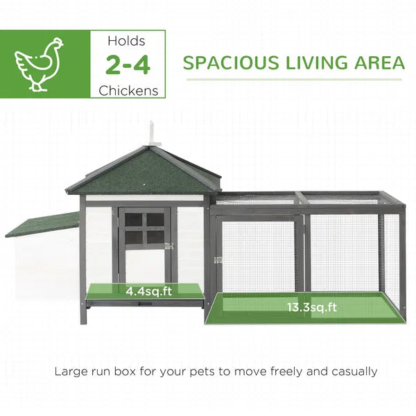 Wooden Chicken Coop 77 Inch with Weatherproof Roof Nesting Box Enclosed Run Removable Tray Outdoor Backyard Gray - product image 4