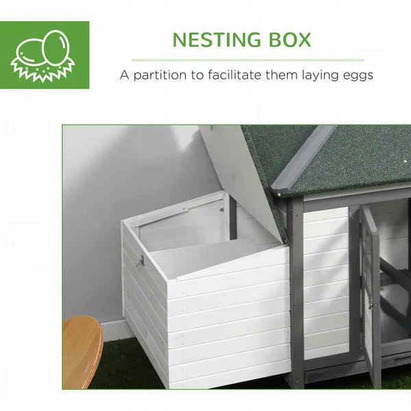 Wooden Chicken Coop 77 Inch with Weatherproof Roof Nesting Box Enclosed Run Removable Tray Outdoor Backyard Gray - product image 6