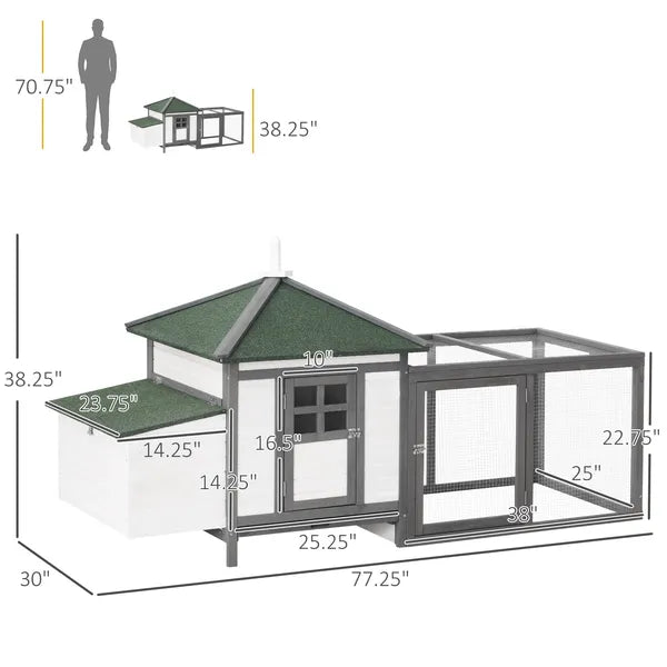 Wooden Chicken Coop 77 Inch with Weatherproof Roof Nesting Box Enclosed Run Removable Tray Outdoor Backyard Gray - product image 3