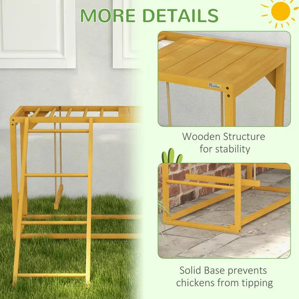 Wooden Chicken Coop Accessory, Activity Play with Swing Set, Multiple Perches, Hen Ladder, Yellow Poultry Care - product image 6