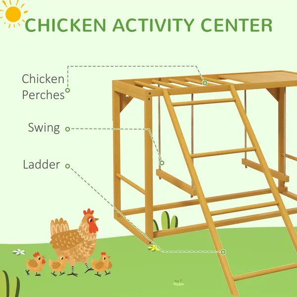 Wooden Chicken Coop Accessory, Activity Play with Swing Set, Multiple Perches, Hen Ladder, Yellow Poultry Care - product image 4