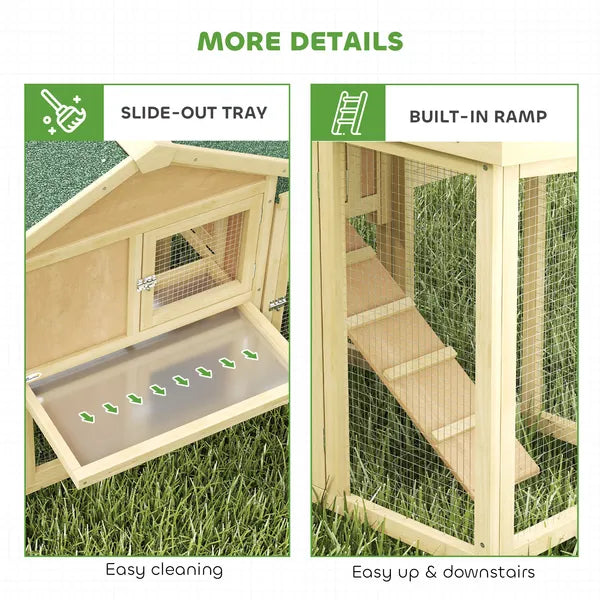 Wooden Chicken Coop ith Nesting Box, Double Runs, Removable Tray, Ramp, for Garden Backyard - product image 7