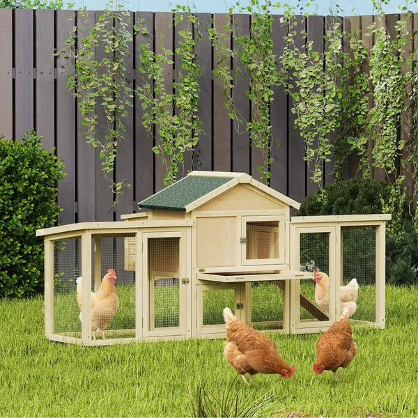 Wooden Chicken Coop ith Nesting Box, Double Runs, Removable Tray, Ramp, for Garden Backyard - product image 2