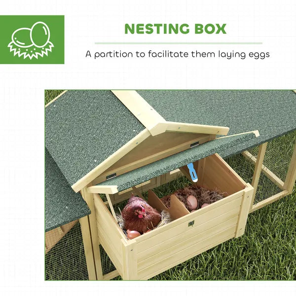 Wooden Chicken Coop ith Nesting Box, Double Runs, Removable Tray, Ramp, for Garden Backyard - product image 6