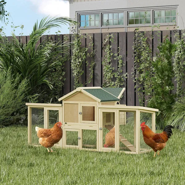 Wooden Chicken Coop ith Nesting Box, Double Runs, Removable Tray, Ramp, for Garden Backyard - product image 10