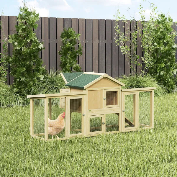 Wooden Chicken Coop ith Nesting Box, Double Runs, Removable Tray, Ramp, for Garden Backyard - product image 8