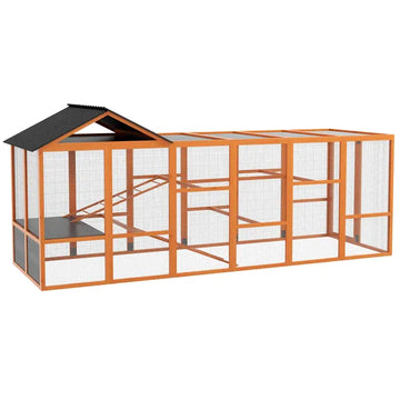 Wooden Chicken Coop Run for 6 - 10 Chickens, Hen House Add-On with Storage and Perches, 49" x 48" x 12.5", Orange - product image 1